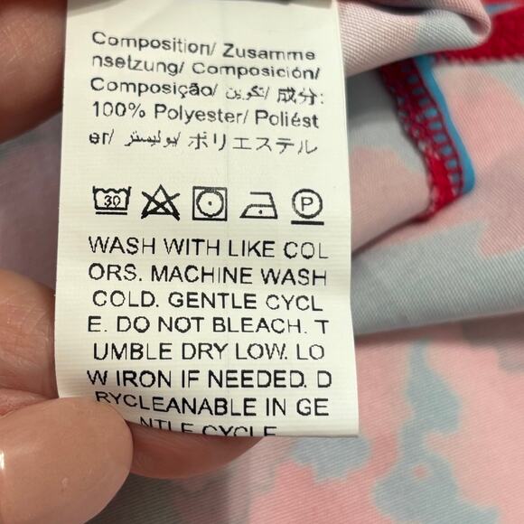 Wms L Vibrant Colorful Floral SS Button Up Tunic Shirt Dopamine Dressing - Picture 8 of 9